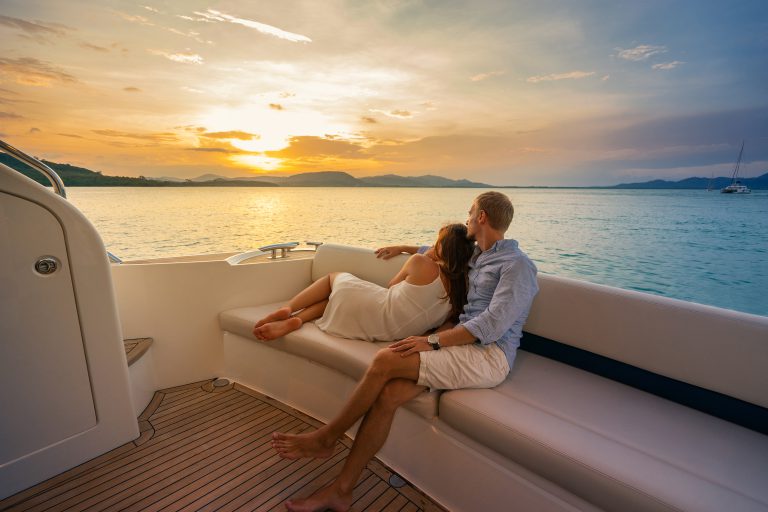 Romantic,Vacation,.,Beautiful,Couple,Looking,In,Sunset,From,The